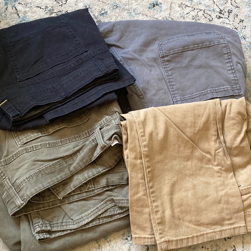 Set of Casual Pants in Black, Gray, and Tan